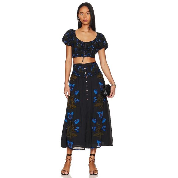 Free People Dresses & Skirts - Free People Easy To Love Set in Black Combo Top Skirt Floral